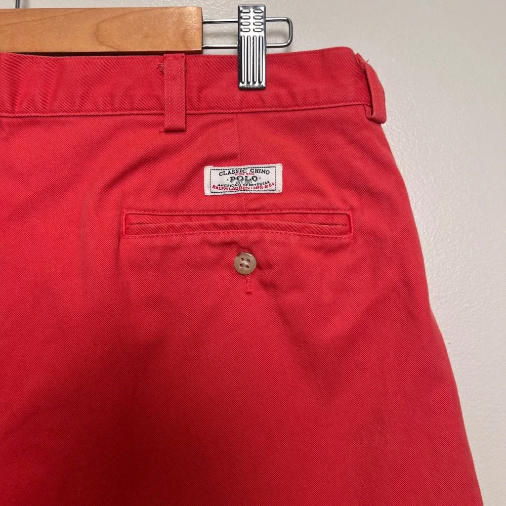 Polo Ralph Lauren Andrew Short Chino Pleated Cotton Mens 36 Salmon Red Preppy